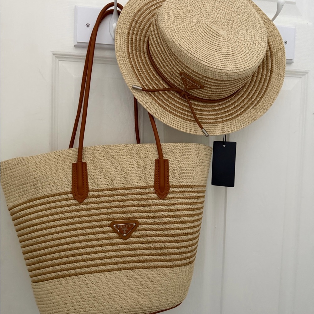 Prada Tan Canvas Tote Bag